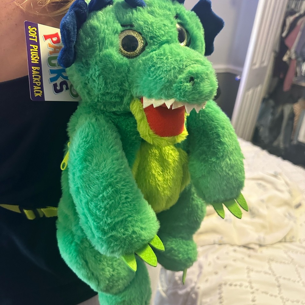 Soft Green and Blue Plush Backpack